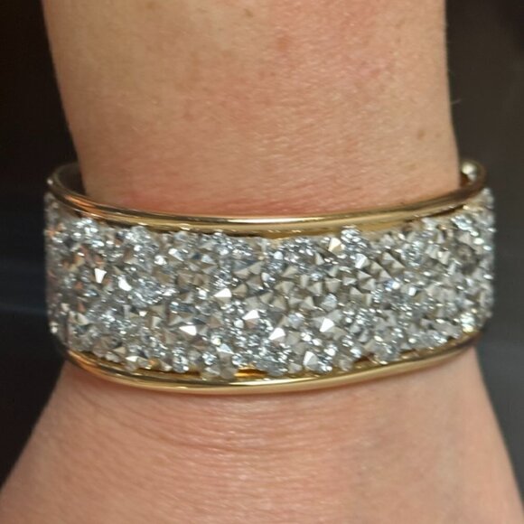 Silver Cuff Bracelet Wide Statement Glittery NWT Gift Club Party Bling Gold - Picture 3 of 9